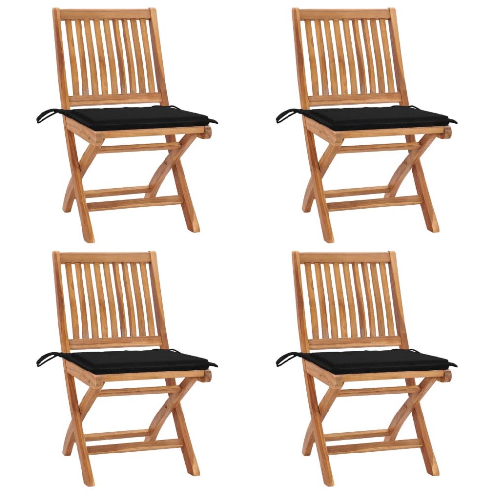 vidaXL Hopfällbara trädgårdsstolar med dynor 4 st massiv teak