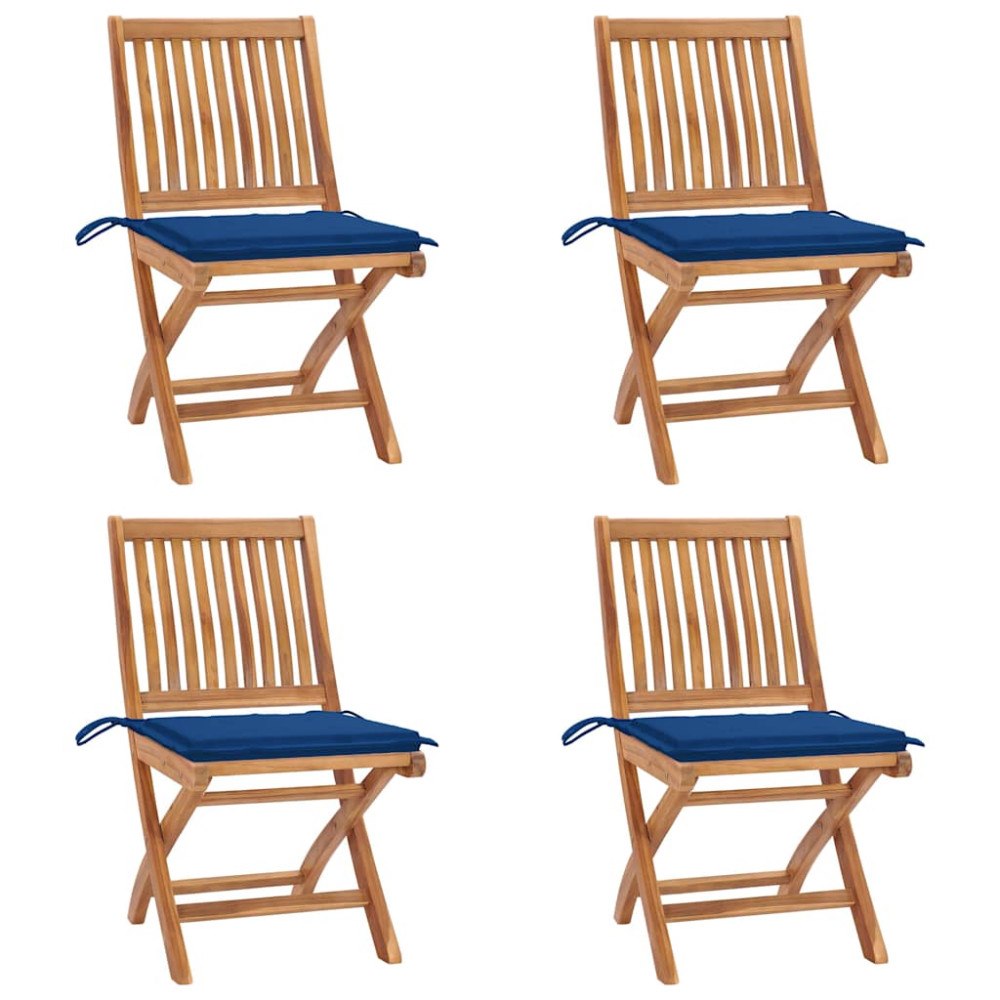vidaXL Hopfällbara trädgårdsstolar med dynor 4 st massiv teak