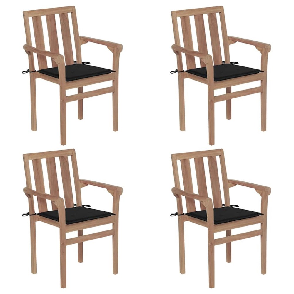 vidaXL Stapelbara trädgårdsstolar med dynor 4 st massiv teak