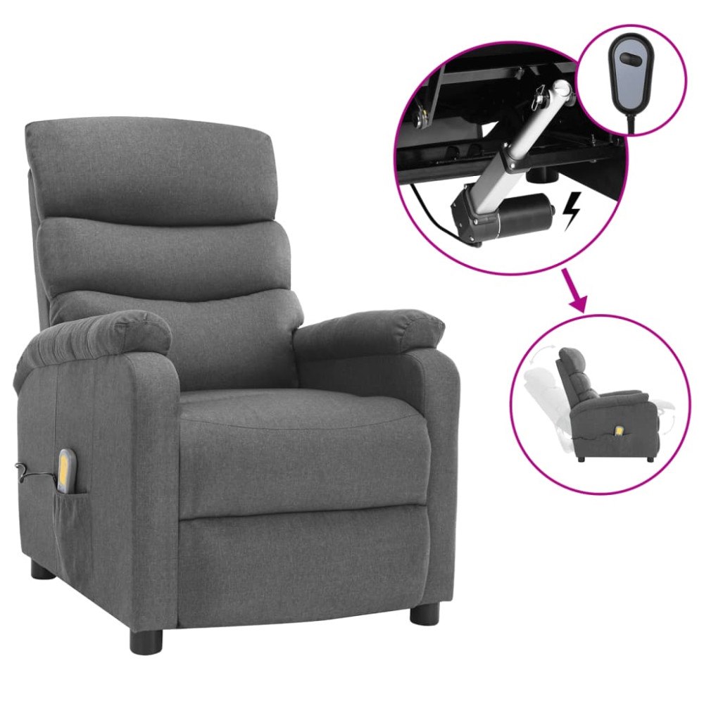 vidaXL Elektrisk massagefåtölj ljusgrå tyg