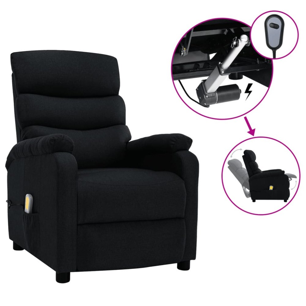 vidaXL Elektrisk massagefåtölj svart tyg