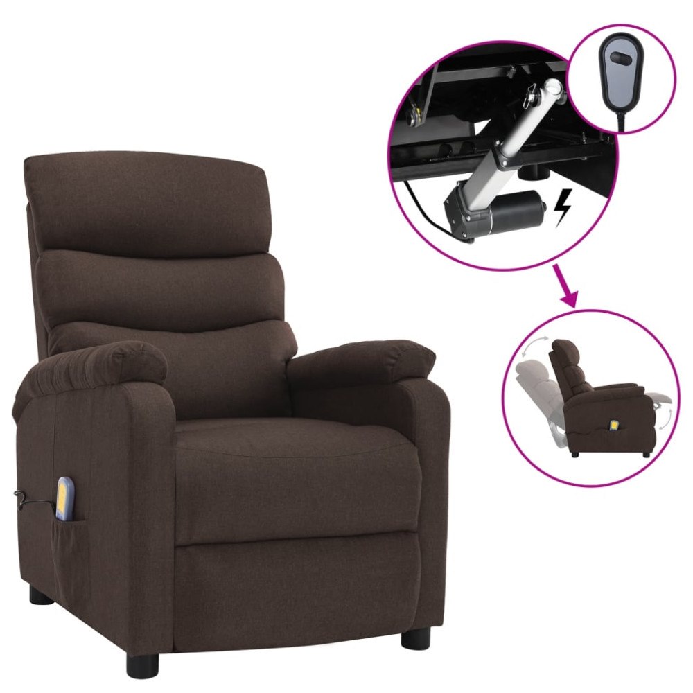 vidaXL Elektrisk massagefåtölj brun tyg