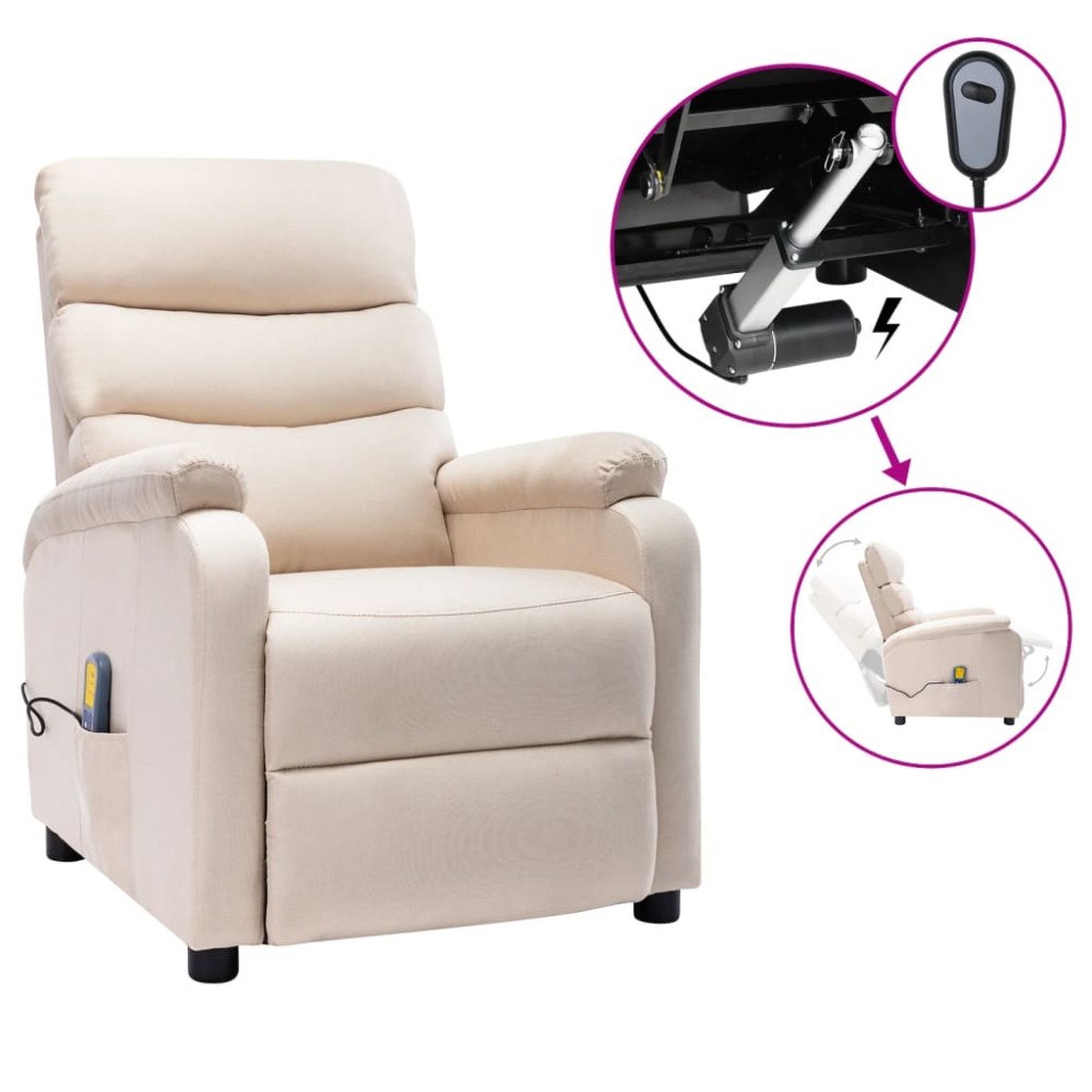 vidaXL Elektrisk massagefåtölj gräddvit tyg