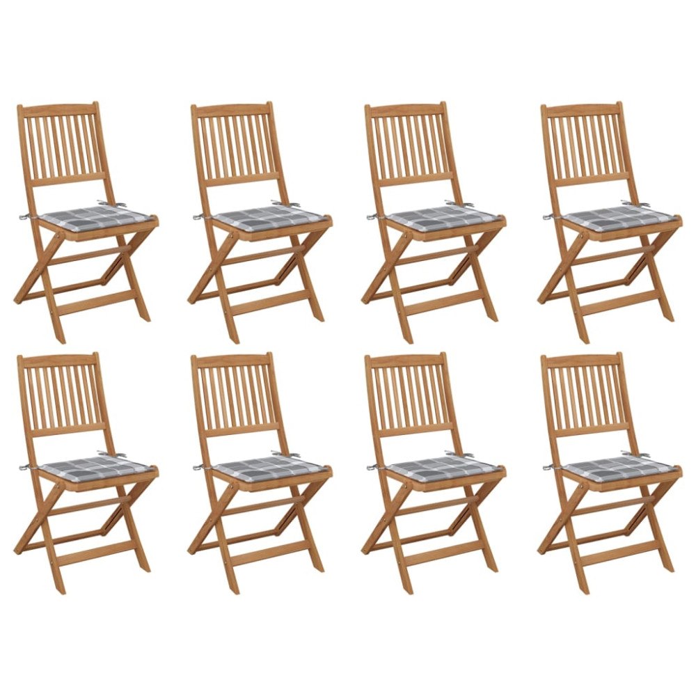 vidaXL Hopfällbara trädgårdsstolar med dynor 8 st massivt akaciaträ