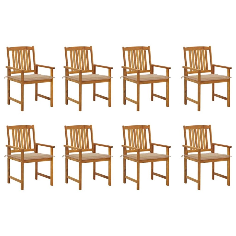 vidaXL Trädgårdsstolar med dynor 8 st massivt akaciaträ