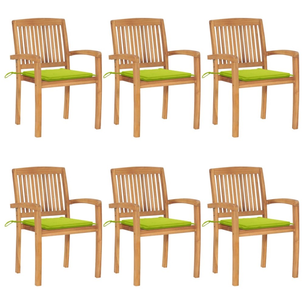 vidaXL Stapelbara trädgårdsstolar med dynor 6 st massiv teak