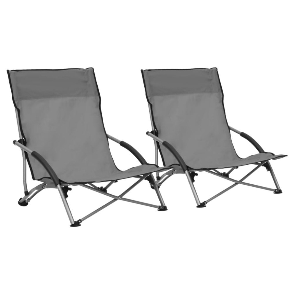 vidaXL Hopfällbara strandstolar 2 st grå tyg