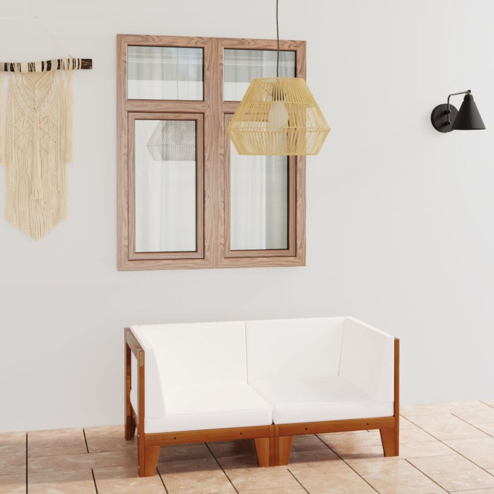 vidaXL 2-sitssoffa med gräddvita dyna massivt akaciaträ