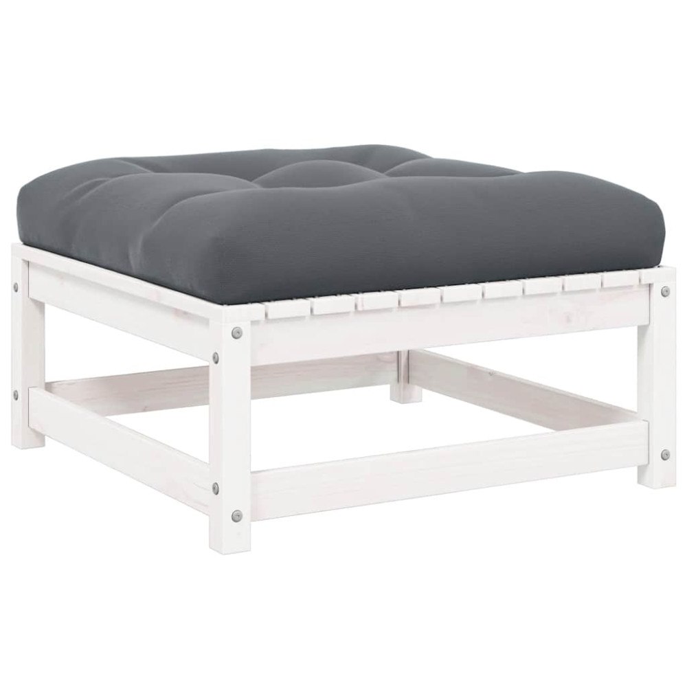 vidaXL Fotpall med dyna för trädgården vit massiv furu