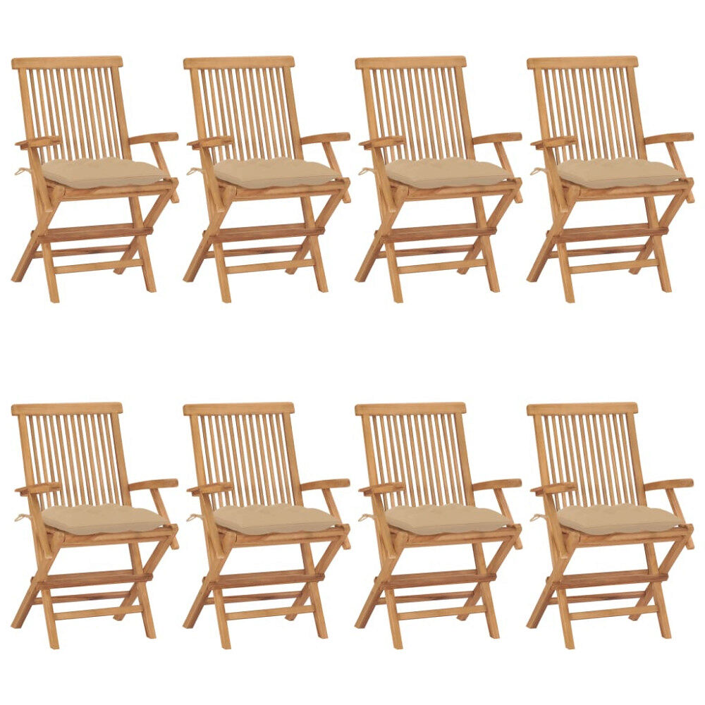 vidaXL Trädgårdsstolar med beige dynor 8 st massiv teak