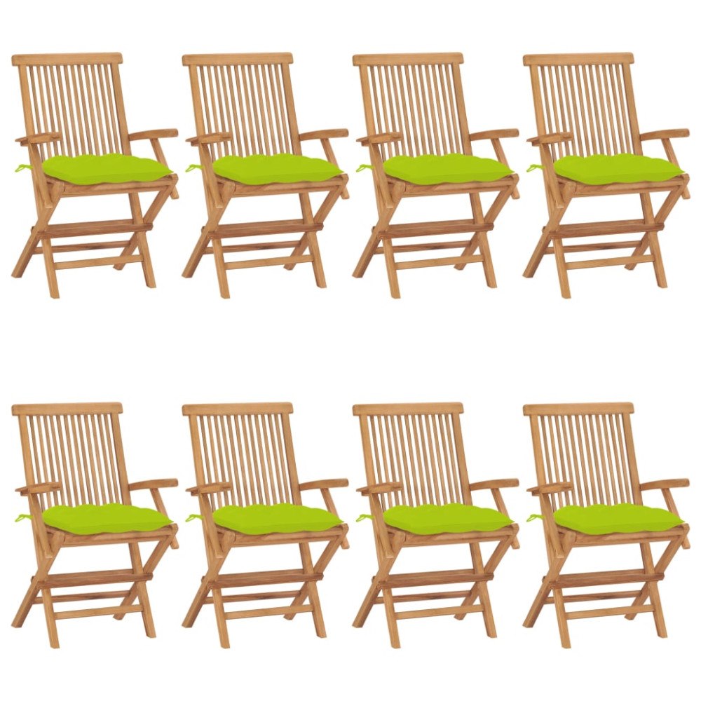 vidaXL Trädgårdsstolar med ljusgröna dynor 8 st massiv teak