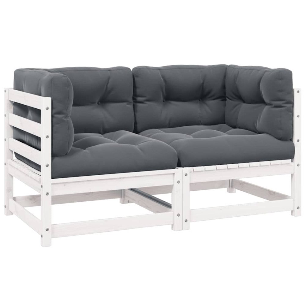 vidaXL Trädgårdssoffa 2-sits med dynor vit massiv furu