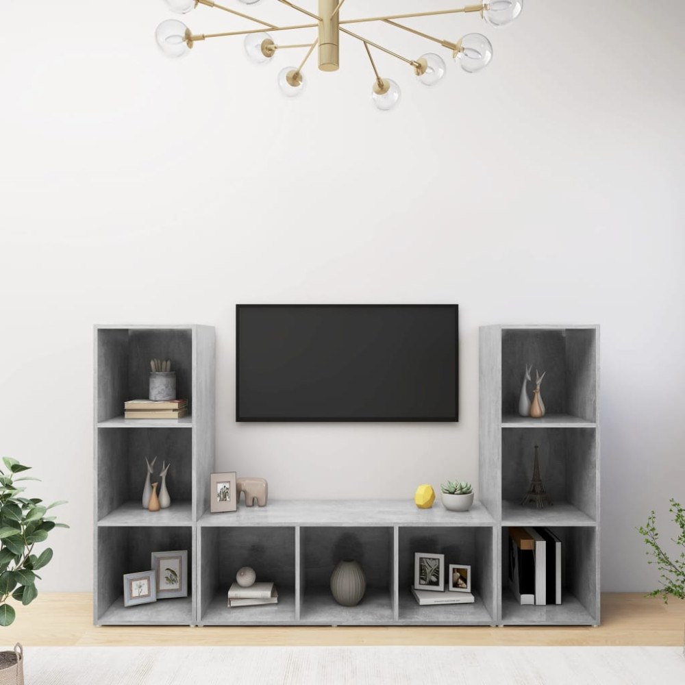vidaXL TV-skåp 3 delar betonggrå 107x35x37 cm konstruerat trä