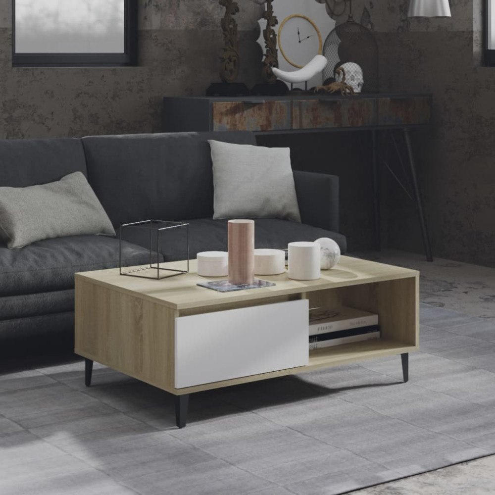 vidaXL Soffbord vit och sonoma-ek 90x60x35 cm konstruerat trä