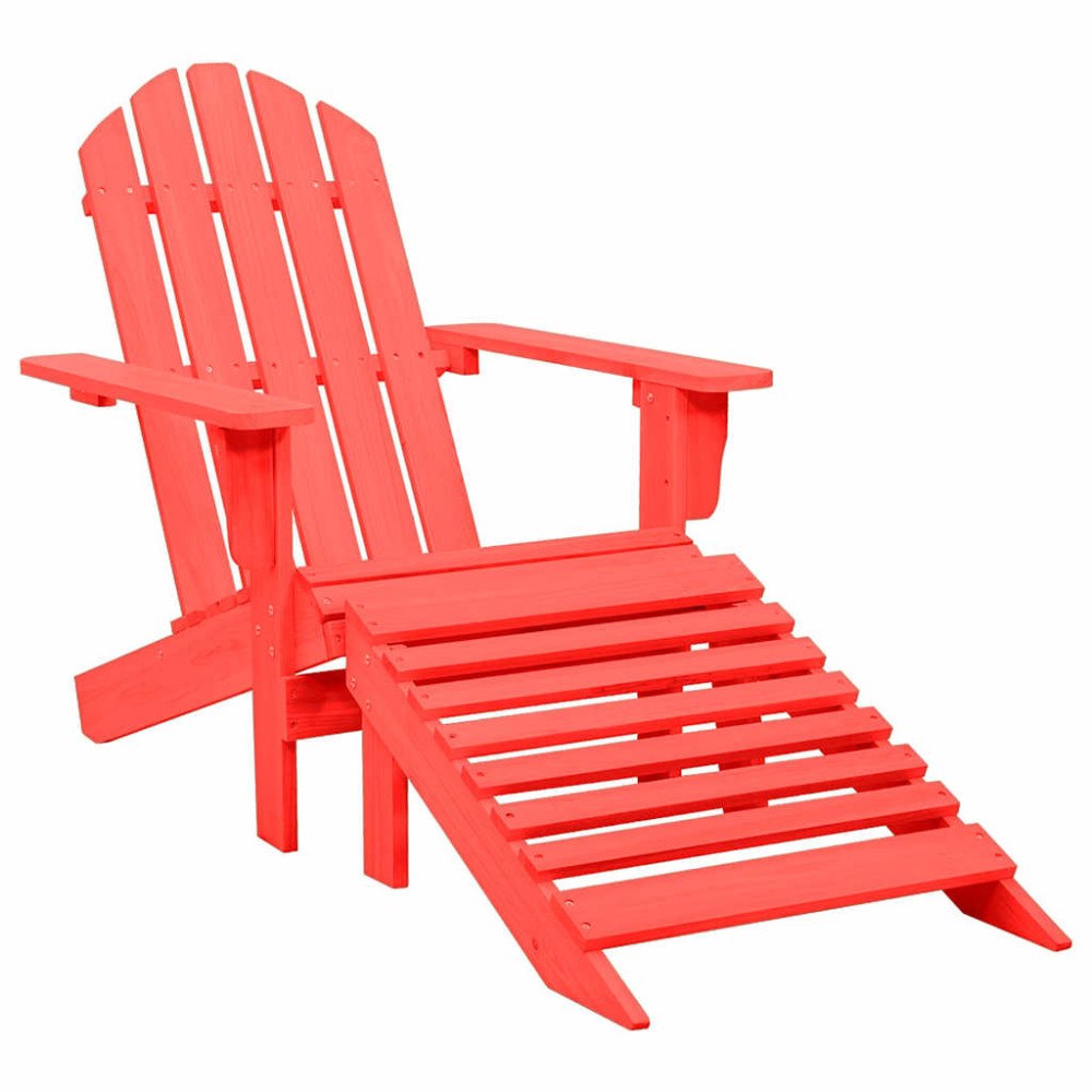 vidaXL Adirondackstol med fotpall massivt granträ röd