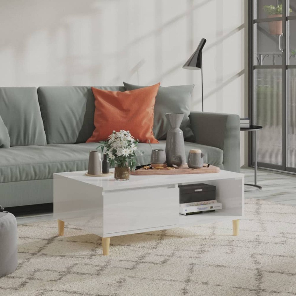 vidaXL Soffbord vit högglans 90x60x35 cm konstruerat trä
