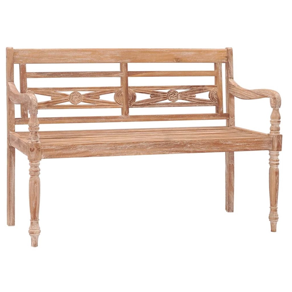 vidaXL Bataviabänk 120 cm vitkalkad finish massiv teak