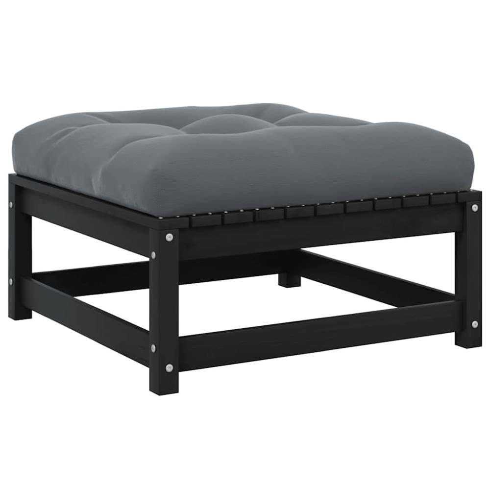 vidaXL Fotpall med dyna för trädgården svart massiv furu