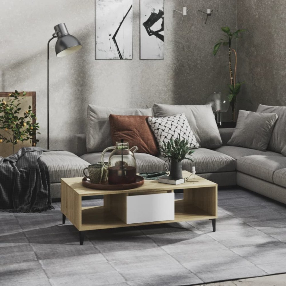 vidaXL Soffbord vit och sonoma-ek 103,5x60x35 cm konstruerat trä