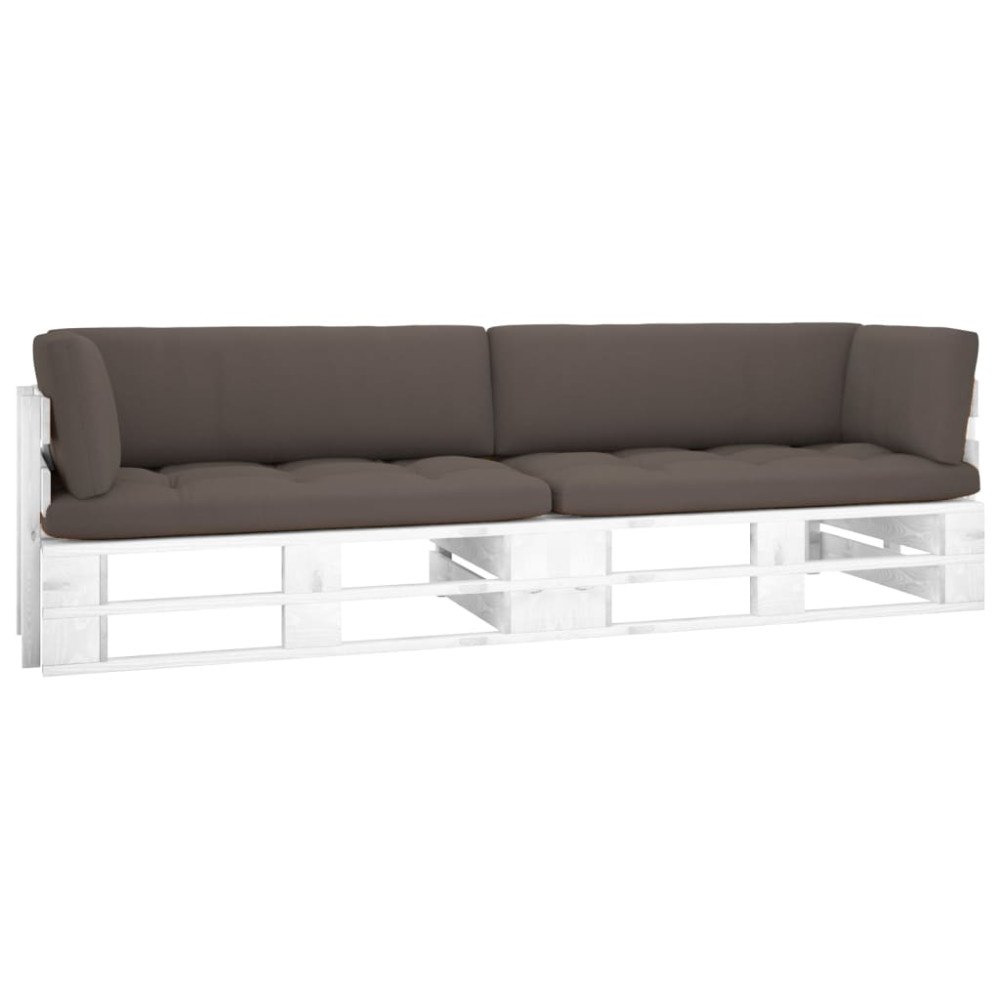 vidaXL Pallsoffa 2-sits med dynor vit impregnerad furu