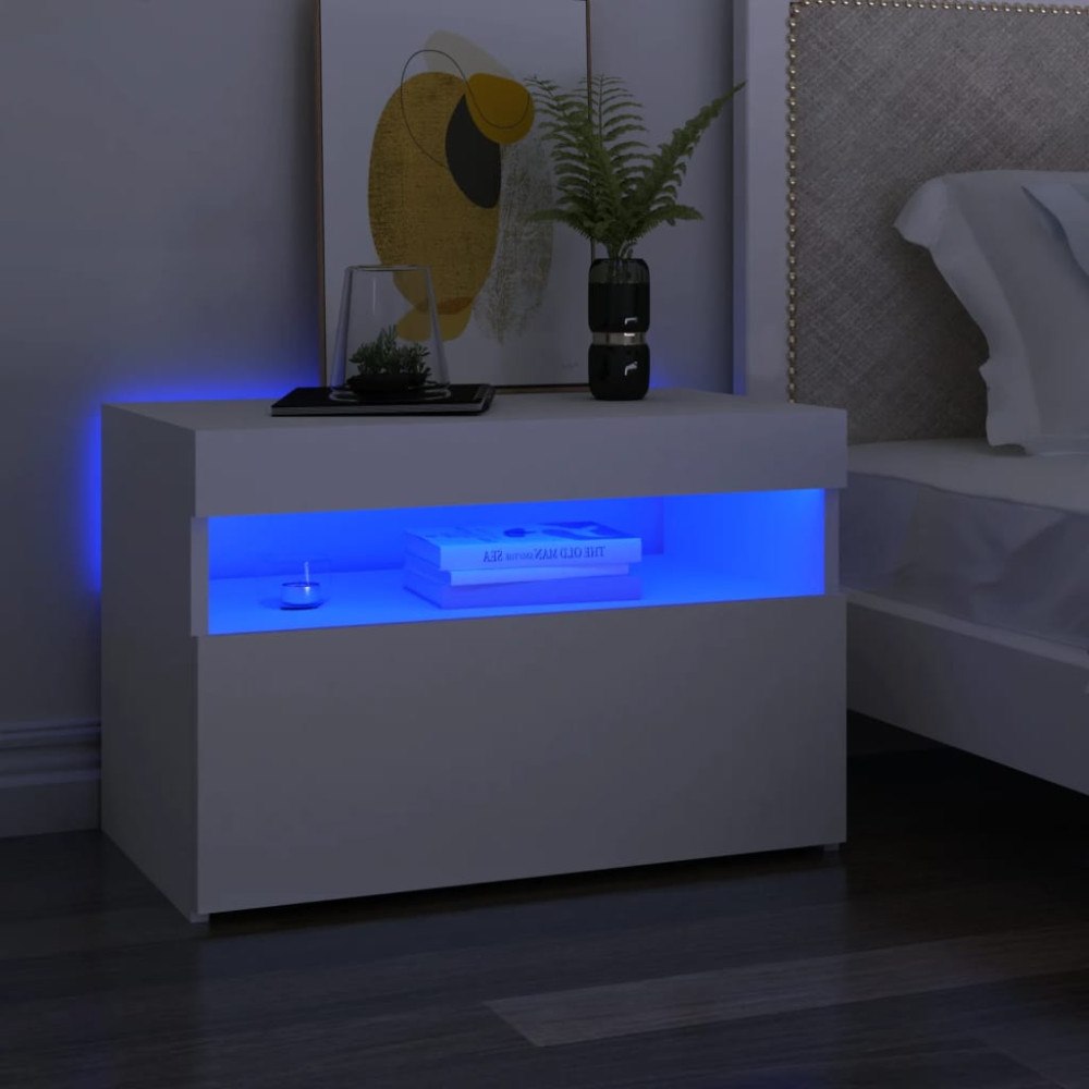 vidaXL Sängbord med LED-belysning 2 st vit 60x35x40 cm konstruerat trä