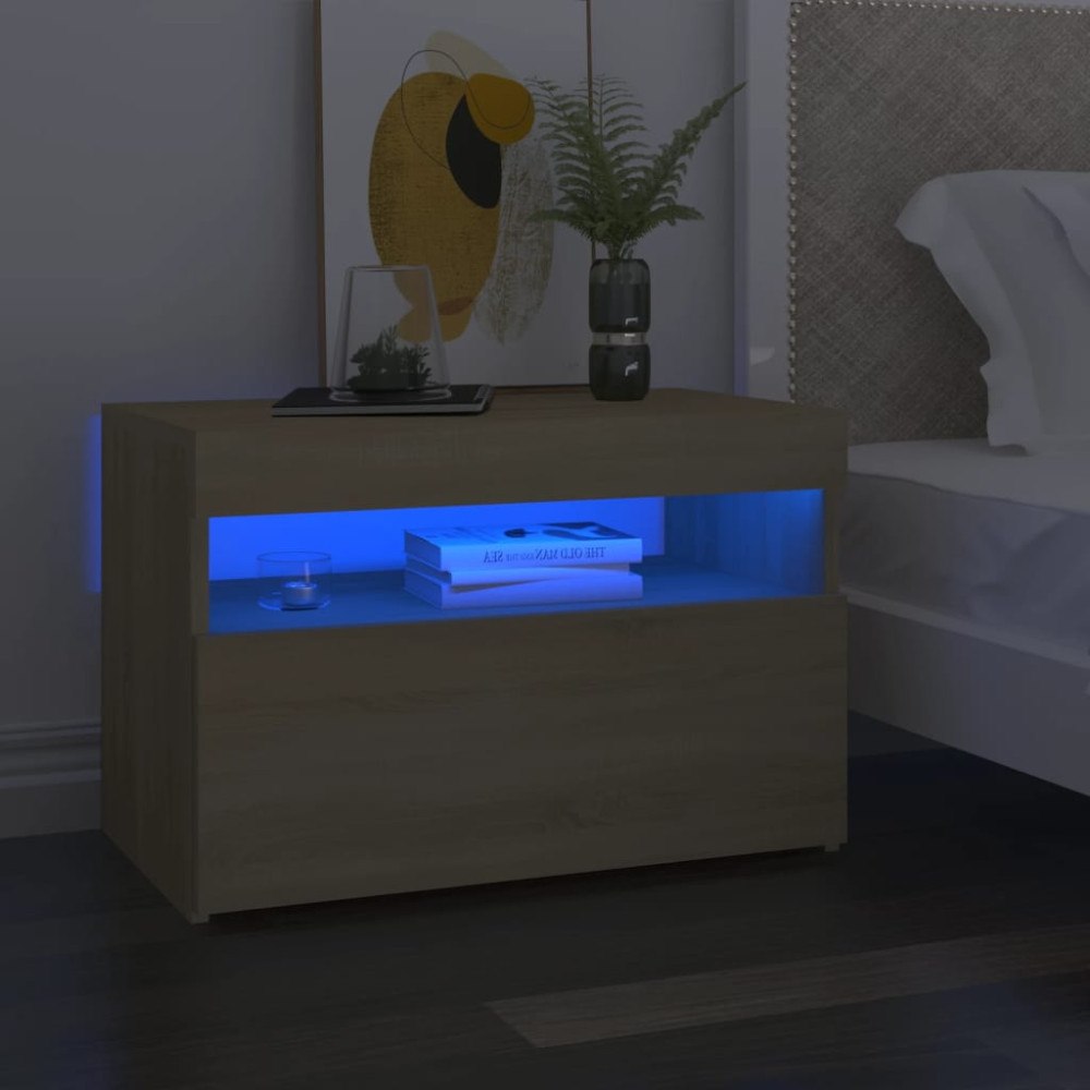 vidaXL Sängbord med LED-belysning sonoma-ek 60x35x40cm konstruerat trä