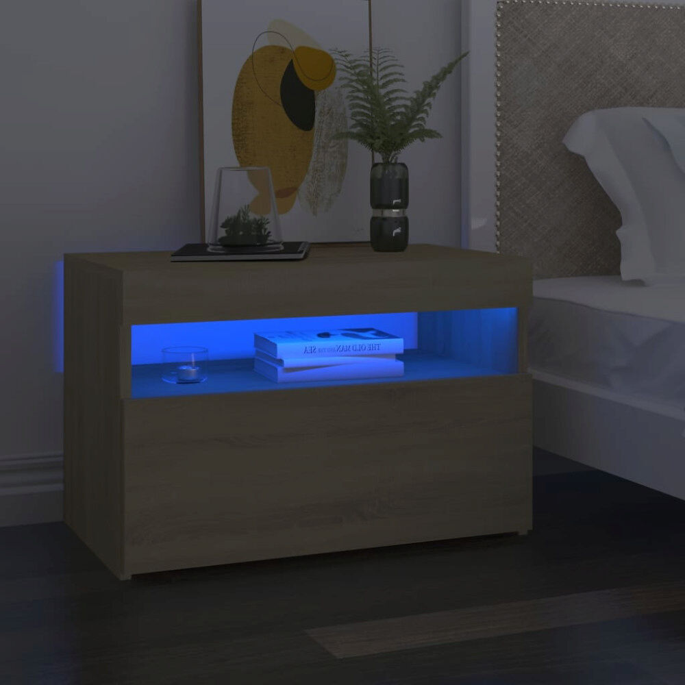 vidaXL Sängbord med LED-belysning sonoma-ek 60x35x40cm konstruerat trä