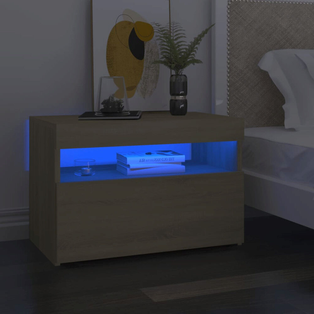 vidaXL Sängbord med LED-belysning 2 st sonoma-ek 60x35x40 cm