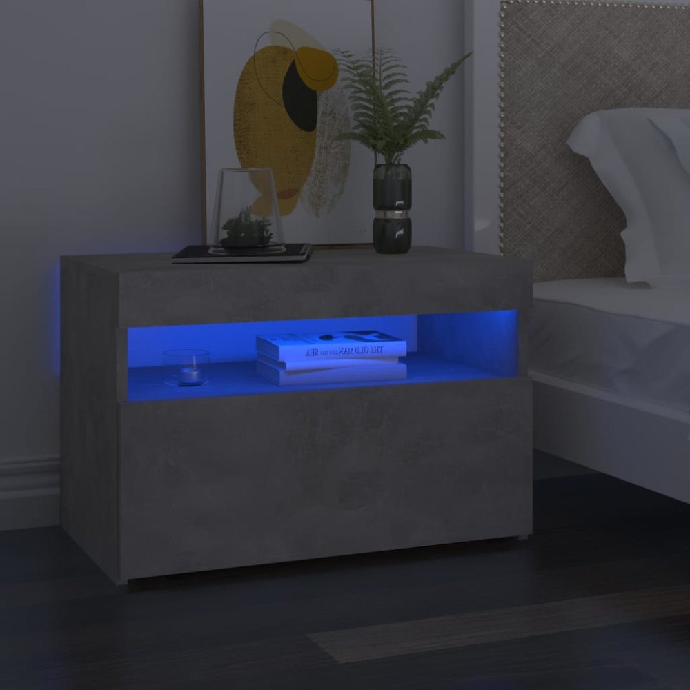 vidaXL Sängbord med LED-belysning 2 st betonggrå 60x35x40 cm