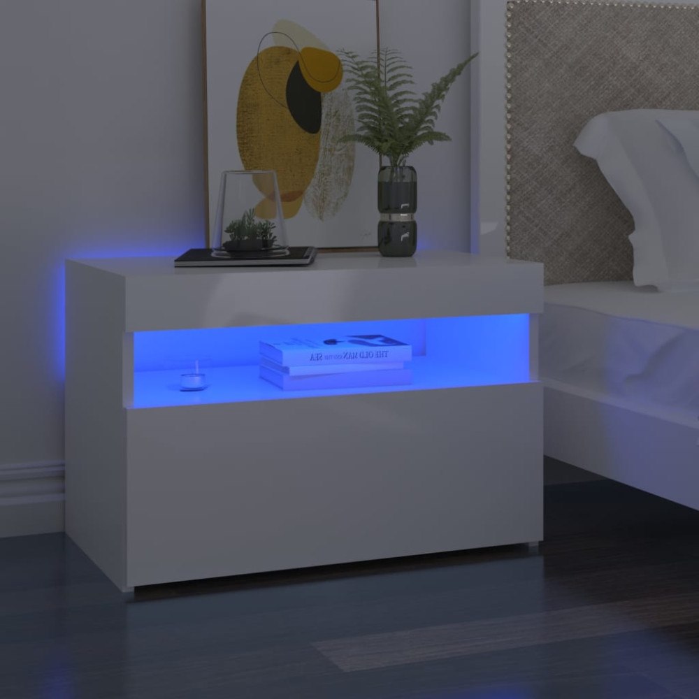 vidaXL Sängbord med LED-belysning vit högglans 60x35x40 cm