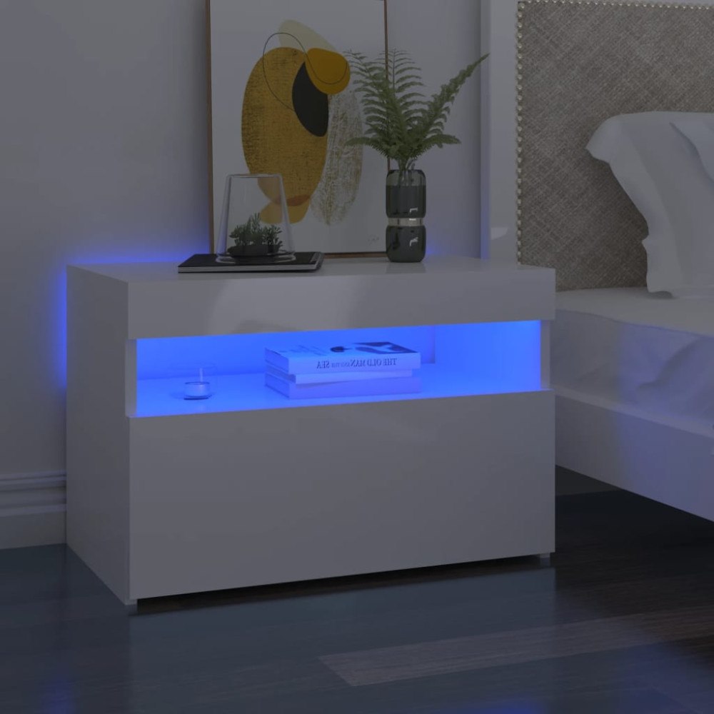 vidaXL Sängbord med LED-belysning 2 st vit högglans 60x35x40 cm