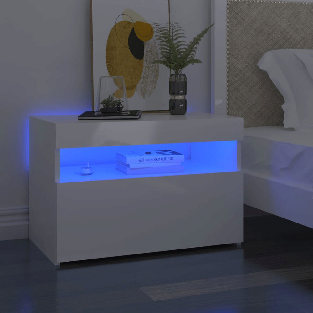 vidaXL Sängbord med LED-belysning 2 st vit högglans 60x35x40 cm