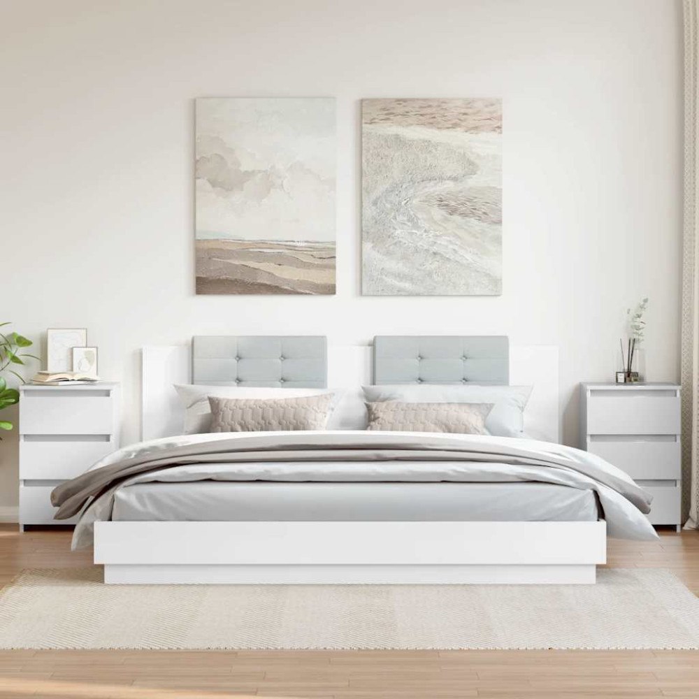 vidaXL Sängbord 2 st vit högglans 40x35x62,5 cm konstruerat trä