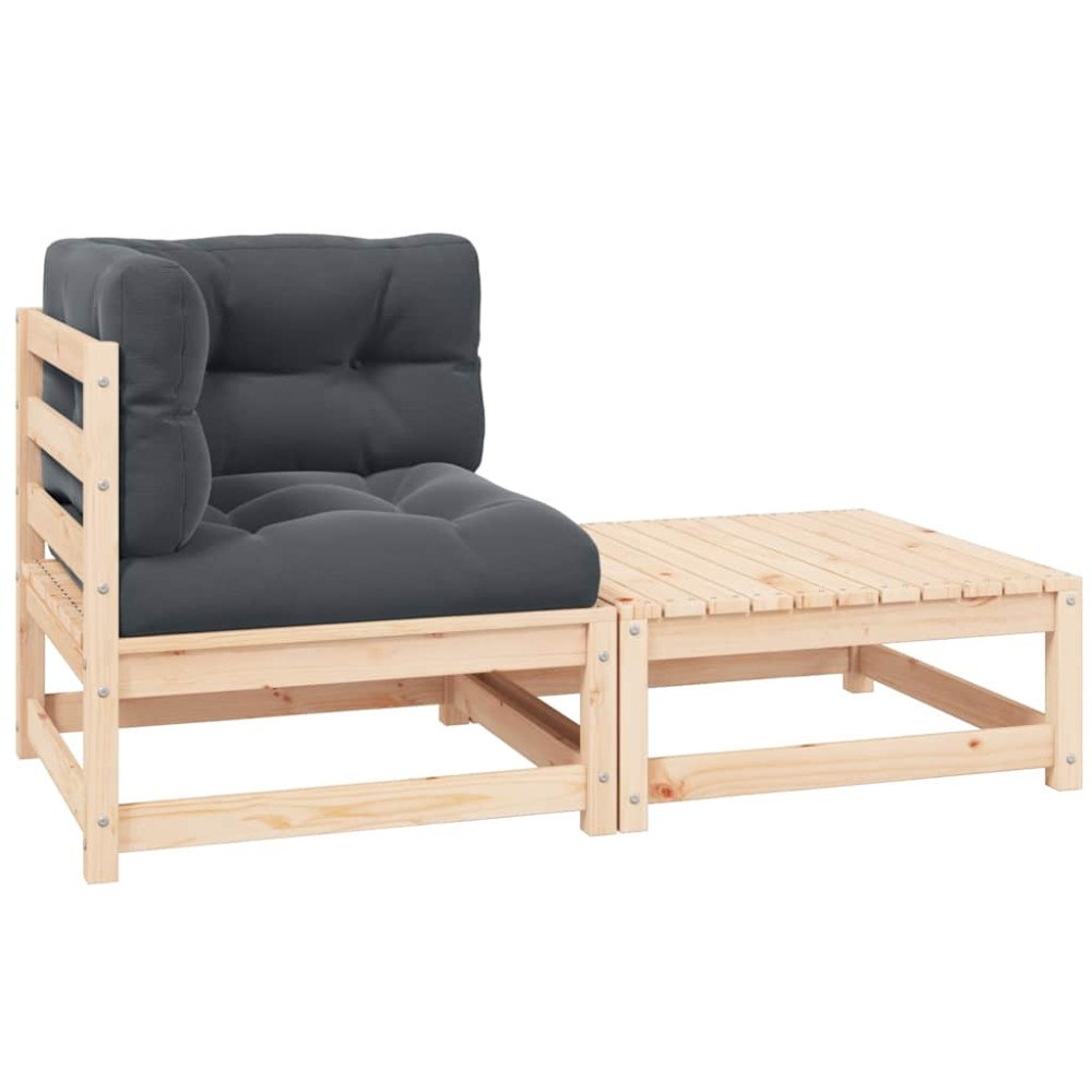 vidaXL Trädgårdsgrupp med dynor 2 delar massiv furu