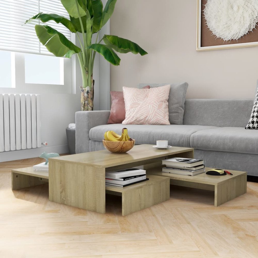 vidaXL Satsbord sonoma-ek 100x100x26,5 cm konstruerat trä