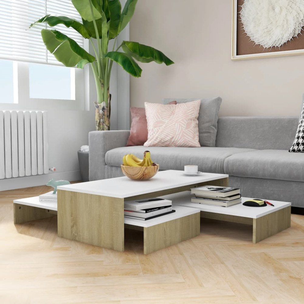 vidaXL Satsbord vit och sonoma-ek 100x100x26,5 cm konstruerat trä