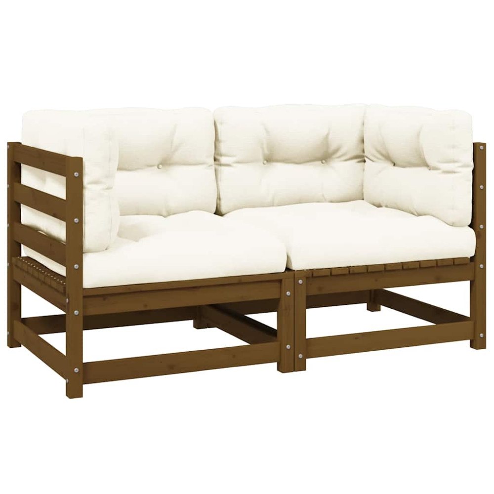 vidaXL Trädgårdssoffa 2-sits med dynor honungsbrun massiv furu