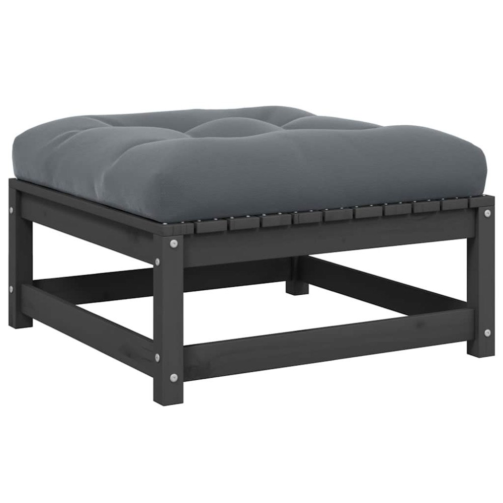 vidaXL Fotpall med dyna för trädgården grå massiv furu