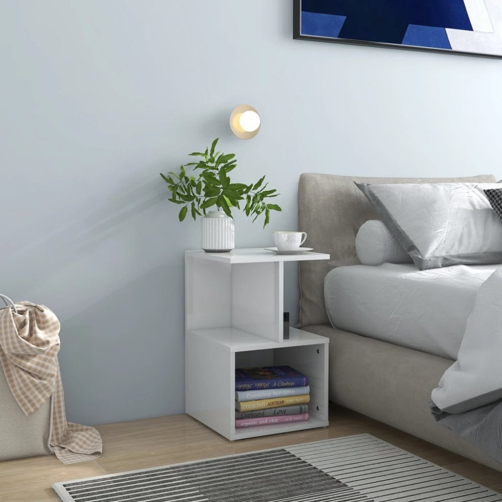 vidaXL Sängbord 2 st vit högglans 35x35x55 cm konstruerat trä