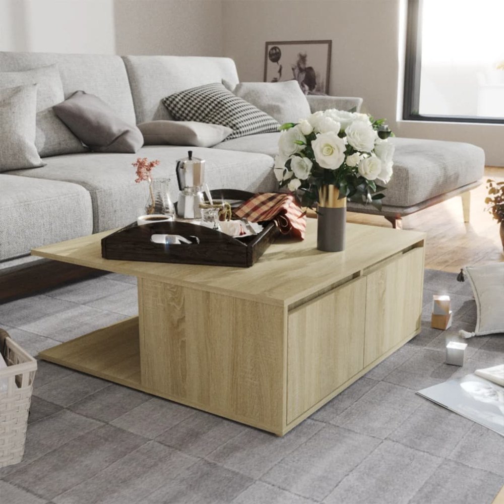 vidaXL Soffbord sonoma-ek 80x80x31 cm konstruerat trä