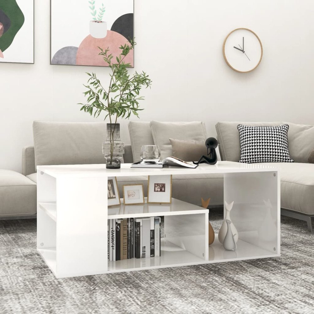 vidaXL Soffbord vit högglans 100x50x40 cm konstruerat trä