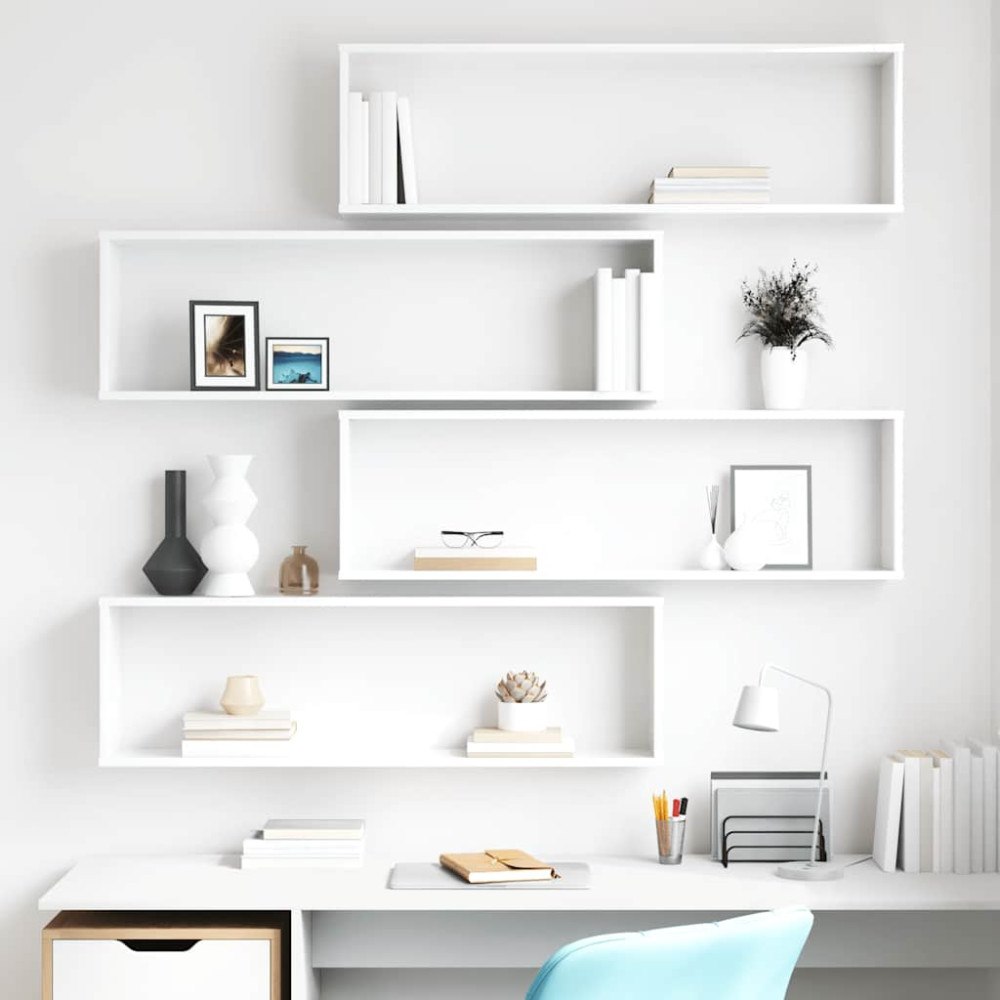 vidaXL Vägghylla kub 4st vit högglans 100x15x30cm konstruerat trä