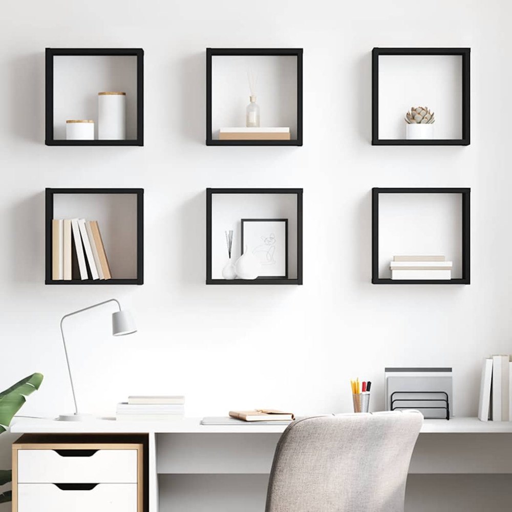 vidaXL Vägghylla kubformad 6 st svart 30x15x30 cm