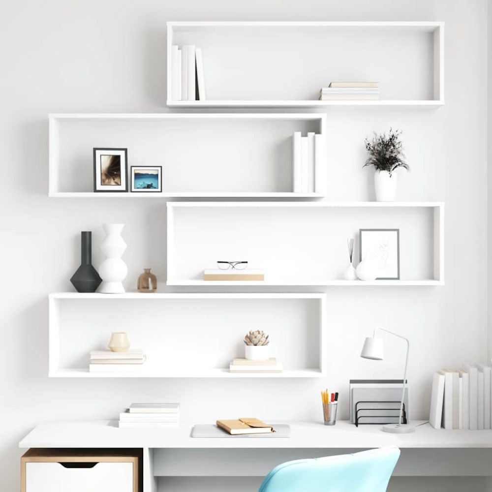 vidaXL Vägghylla kubformad 4 st vit 100x15x30 cm konstruerat trä