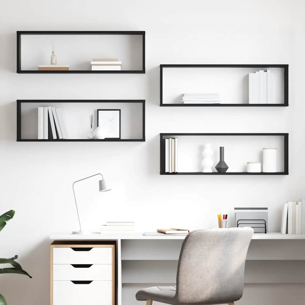 vidaXL Vägghylla kubformad 4 st svart 80x15x26,5 cm konstruerat trä