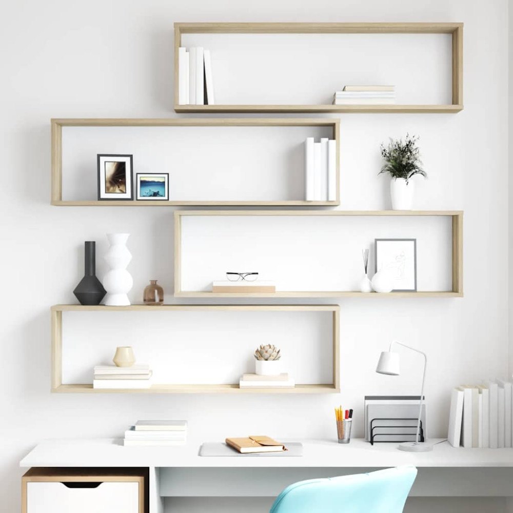 vidaXL Vägghylla kubformad 4 st sonoma-ek 100x15x30 cm konstruerat trä