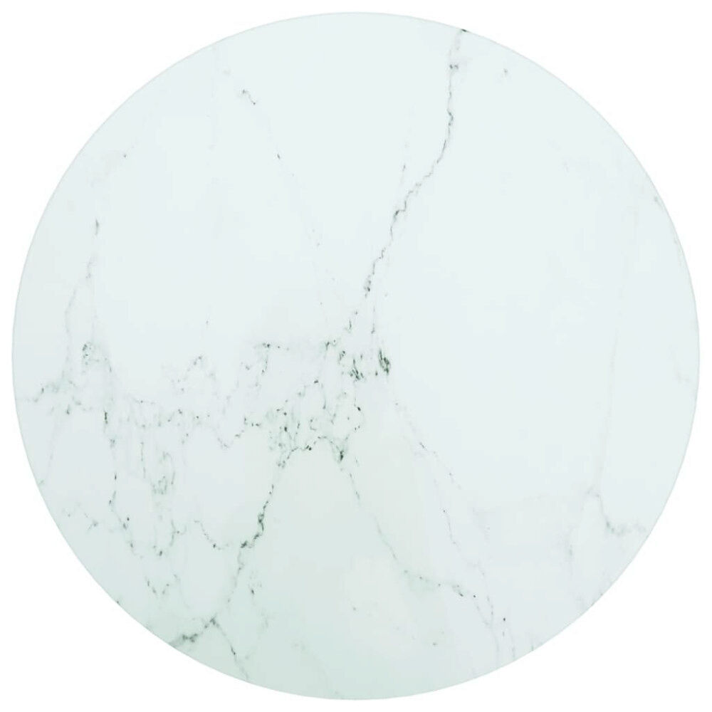 vidaXL Bordsskiva vit Ø40x0,8 cm härdat glas med marmortextur
