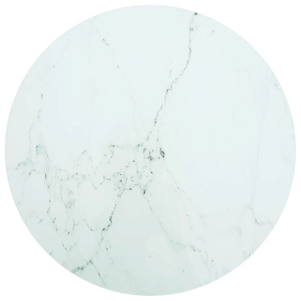 vidaXL Bordsskiva vit Ø70x0,8 cm härdat glas med marmortextur