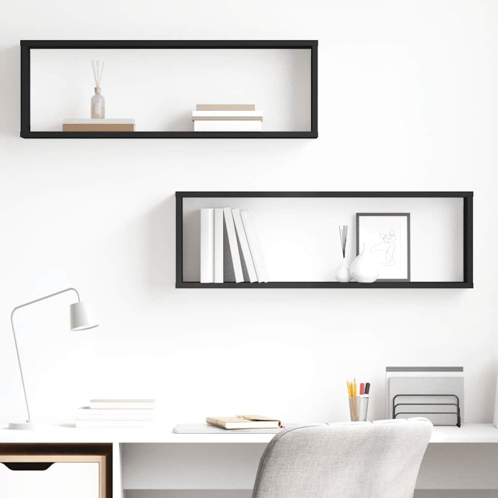 vidaXL Vägghylla kubformad 2 st svart 80x15x26,5 cm konstruerat trä