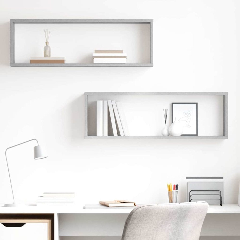 vidaXL Vägghylla kubformad 2 st betonggrå 80x15x26,5cm konstruerat trä
